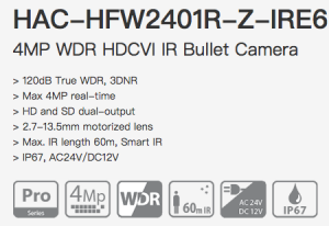 Dahua HAC-HFW2401R-Z-IRE6 - HDCVI 4MP Vario Motorized WDR