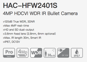 Dahua HAC-HFW2401S - HDCVI 4MP 3.6mm WDR